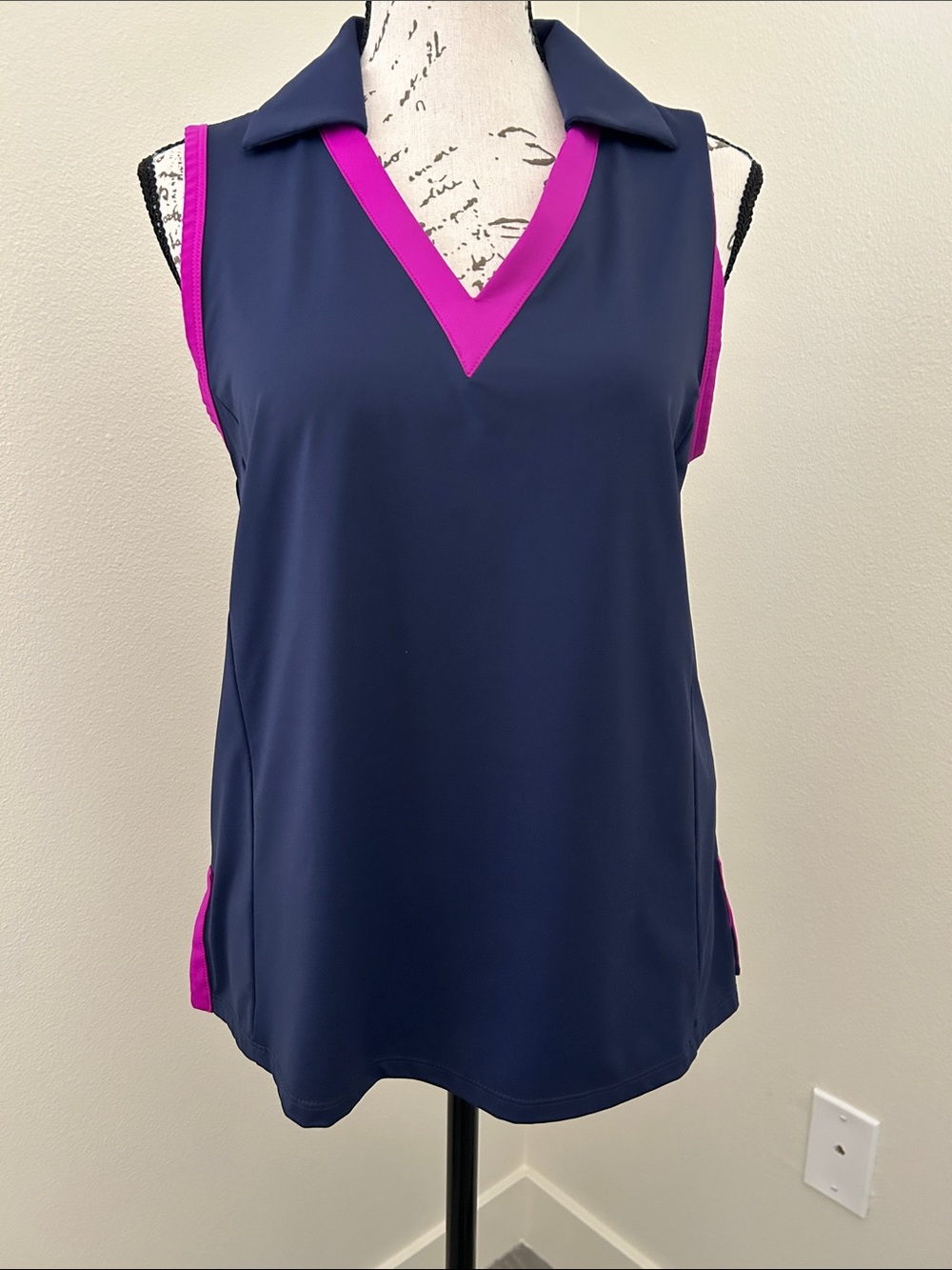 Kinona Navy Tank Top with Magenta Trim